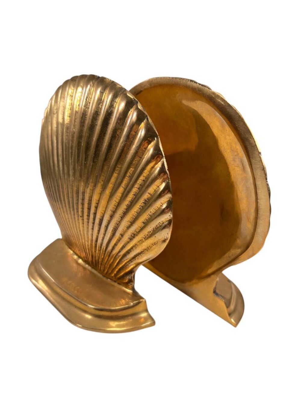 Vtg Brass Clam Shell Bookends Pair Scallop MCM Nautical Beach Heavy Solid